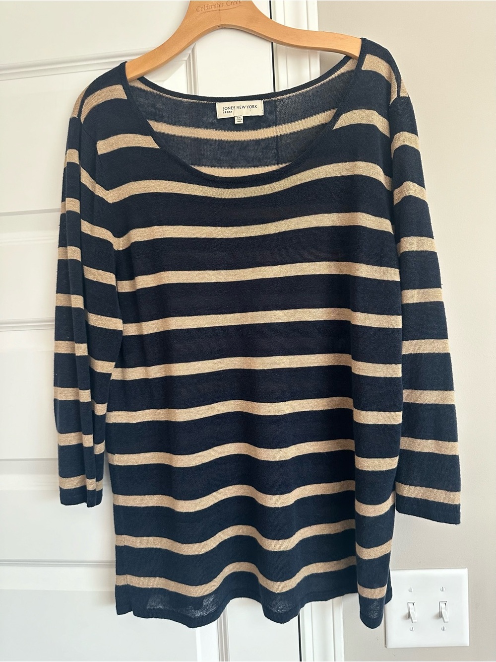 Jones New York Navy & Tan Striped Linen Blend Sweater Top XXL
